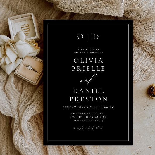 Invitation Calligraphie moderne minimaliste noir blanc Mariag