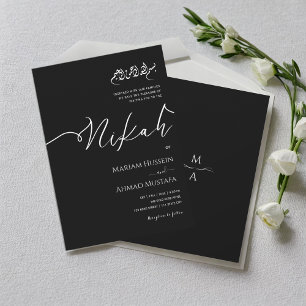 Invitation Calligraphie moderne minimaliste Noir & Blanc Nika