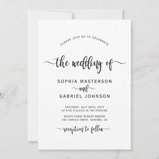 Invitation Calligraphie moderne minimaliste QR Code Mariage (Devant)