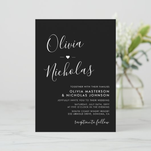 Invitation Calligraphie moderne Monogramme QR Code Mariage no (Debout devant)