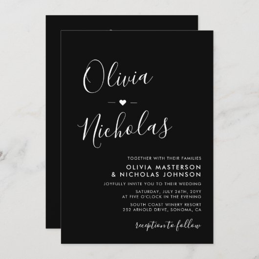 Invitation Calligraphie moderne Monogramme QR Code Mariage no (Devant / Derrière)