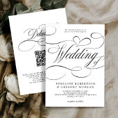 Invitation Calligraphie moderne noir blanc code QR mariage