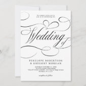 Invitation Calligraphie moderne noir blanc code QR mariage (Devant)