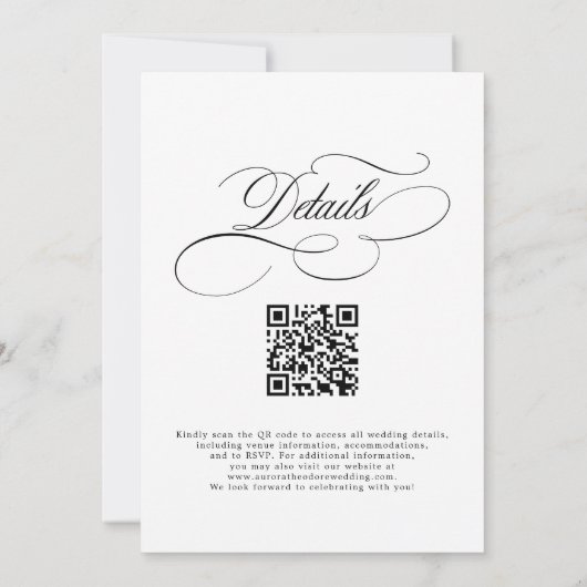 Invitation Calligraphie moderne noir blanc code QR mariage (Dos)