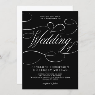 Invitation Calligraphie moderne noir blanc code QR mariage