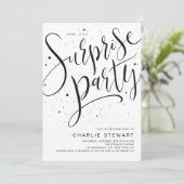 Invitation Calligraphie moderne noir et blanc Parti surprise (Debout devant)