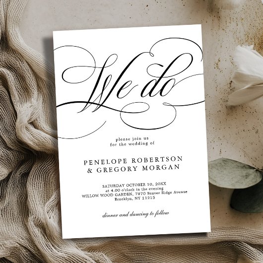 Invitation Calligraphie moderne Nous faisons mariage noir et 
