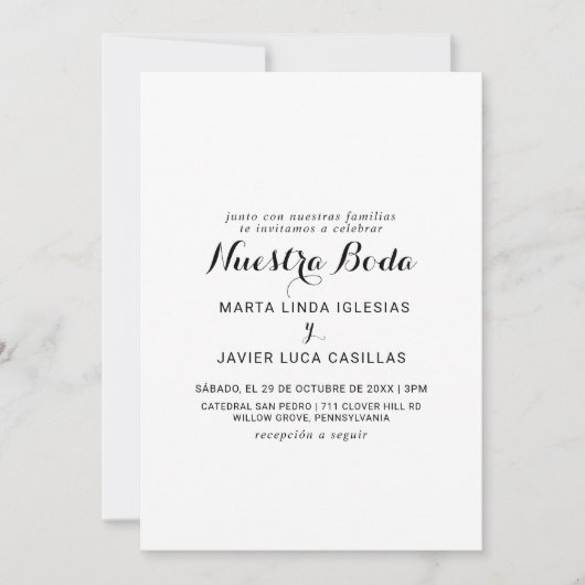 Invitation Calligraphie moderne Nuestra Boda (Devant)