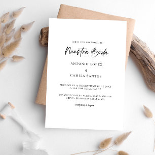Invitation Calligraphie moderne Nuestra Boda Mariage espagnol