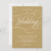Invitation Calligraphie moderne or blanc code QR mariage (Devant)