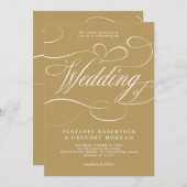 Invitation Calligraphie moderne or blanc code QR mariage (Devant / Derrière)