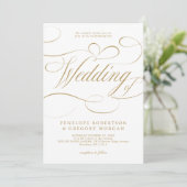 Invitation Calligraphie moderne or blanc code QR mariage (Debout devant)