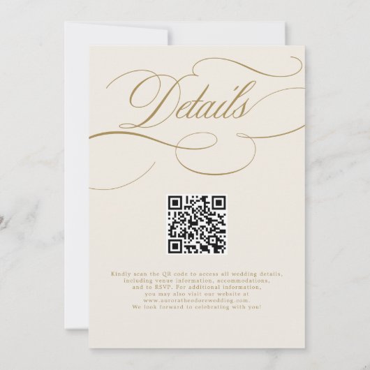 Invitation Calligraphie moderne or blanc code QR mariage (Dos)
