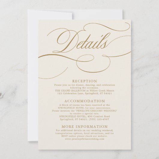 Invitation Calligraphie moderne or intemporel et mariage blan (Dos)