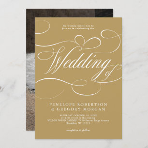Invitation Calligraphie moderne or intemporel et mariage blan