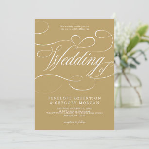 Invitation Calligraphie moderne or intemporel et mariage blan