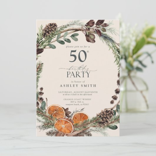 Invitation Calligraphie moderne Orange rustique 50e anniversa (Debout devant)