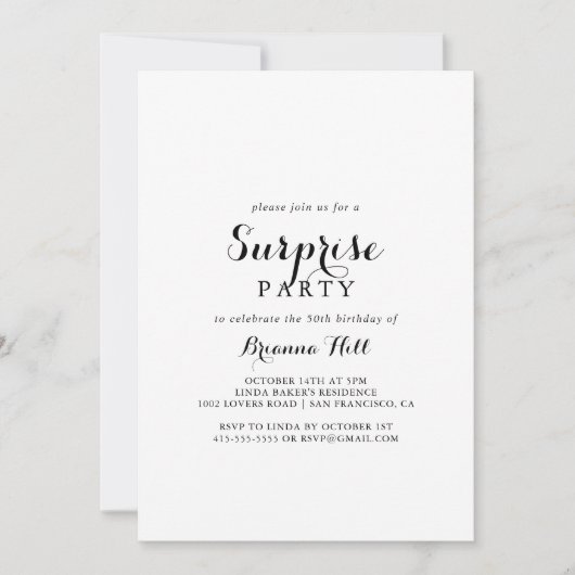 Invitation Calligraphie moderne Parti surprise (Devant)