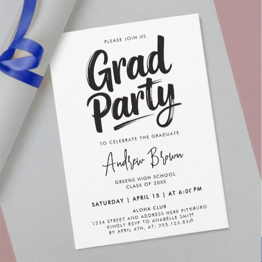 Invitation Calligraphie moderne peinte en noir et blanc simpl