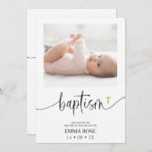 Invitation Calligraphie moderne Photo Baptême (Devant / Derrière)