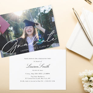 Invitation Calligraphie moderne Photo Graduation Party