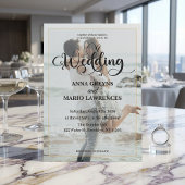 Invitation Calligraphie moderne photo or faux mariage 