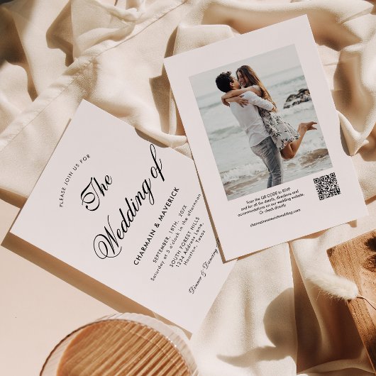 Invitation Calligraphie moderne Photo QR Code Mariage