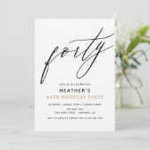 Invitation Calligraphie moderne Quarante 40h fête d'anniversa (Debout devant)