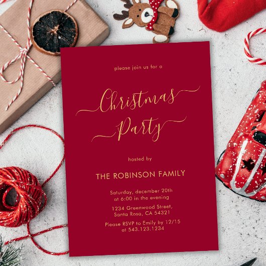 Invitation Calligraphie moderne Red Holiday Christmas Party