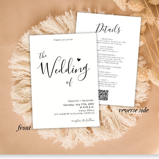 Invitation Calligraphie moderne Script cardiaque QR Code Mari