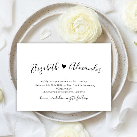 Invitation Calligraphie Moderne Script Coeur Tout en Un Maria