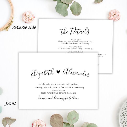 Invitation Calligraphie Moderne Script Coeur Tout en Un Maria