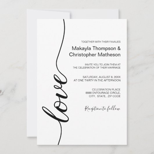 Invitation Calligraphie moderne Script Mariage noir et blanc (Devant)