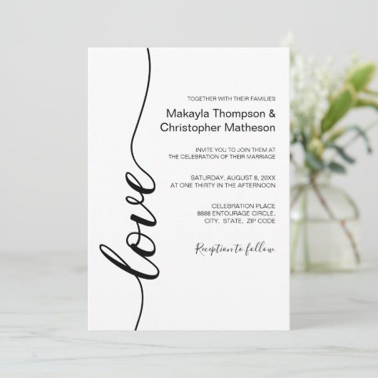 Invitation Calligraphie moderne Script Mariage noir et blanc (Debout devant)