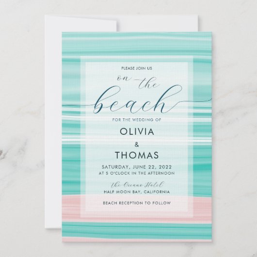 Invitation Calligraphie moderne simple Aqua Pink Ocean Mariag (Devant)