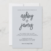 Invitation Calligraphie moderne simple Pastel Mariage bleu (Devant)