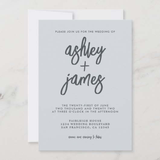 Invitation Calligraphie moderne simple Pastel Mariage bleu (Devant)