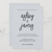 Invitation Calligraphie moderne simple Pastel Mariage bleu (Devant / Derrière)