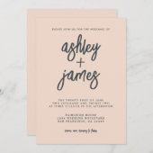 Invitation Calligraphie moderne simple Peach Dust Pink Mariag (Devant / Derrière)