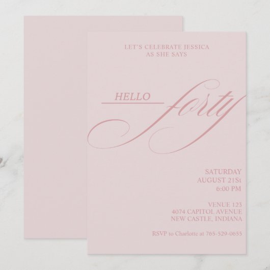 Invitation Calligraphie moderne simple pour une fête d'annive (Devant / Derrière)