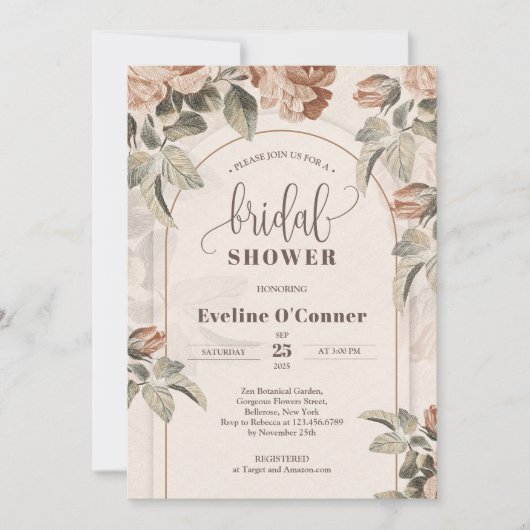 Invitation Calligraphie moderne terracotta rose arche à sauge (Devant)