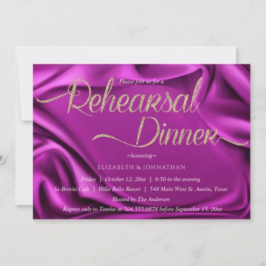 Invitation Calligraphie moderne violet Dîner de répétition mi (Devant)