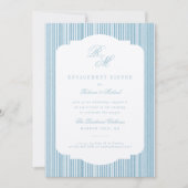 Invitation Calligraphie Monogramme Bleu Stripes Fiançailles (Devant)