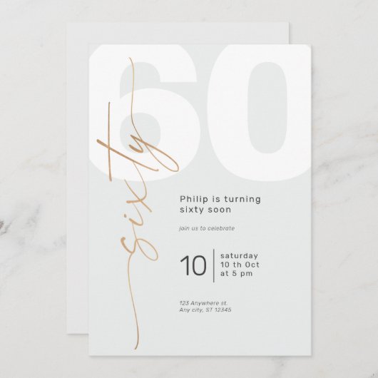 Invitation Calligraphie Neutre Or Élégante Anniversaire (Devant / Derrière)