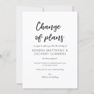 Invitation Calligraphie Noir & Blanc Changement de Plans