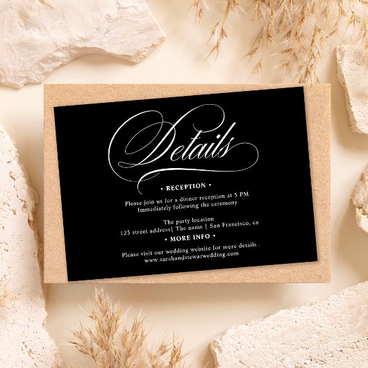 Invitation Calligraphie noir blanc détails chic mariage