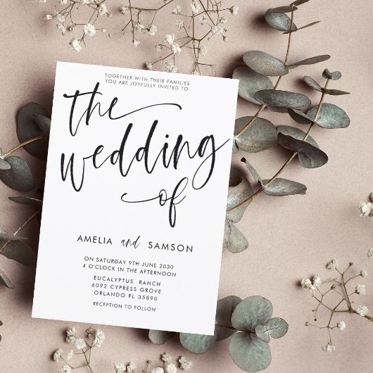 Invitation Calligraphie noir & blanc moderne Mariage de