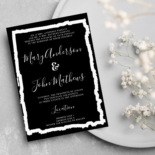 Invitation Calligraphie noir blanc moderne simple mariage