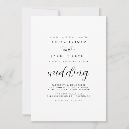 Invitation Calligraphie noir blanc rustique Boho Mariage phot (Devant)