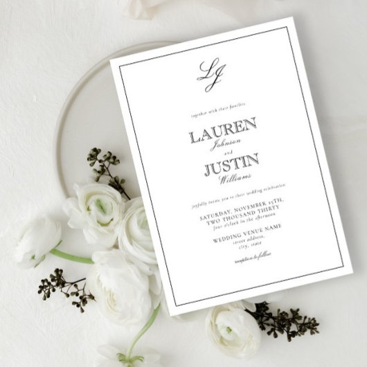 Invitation Calligraphie noir et blanc classique Mariage de mo